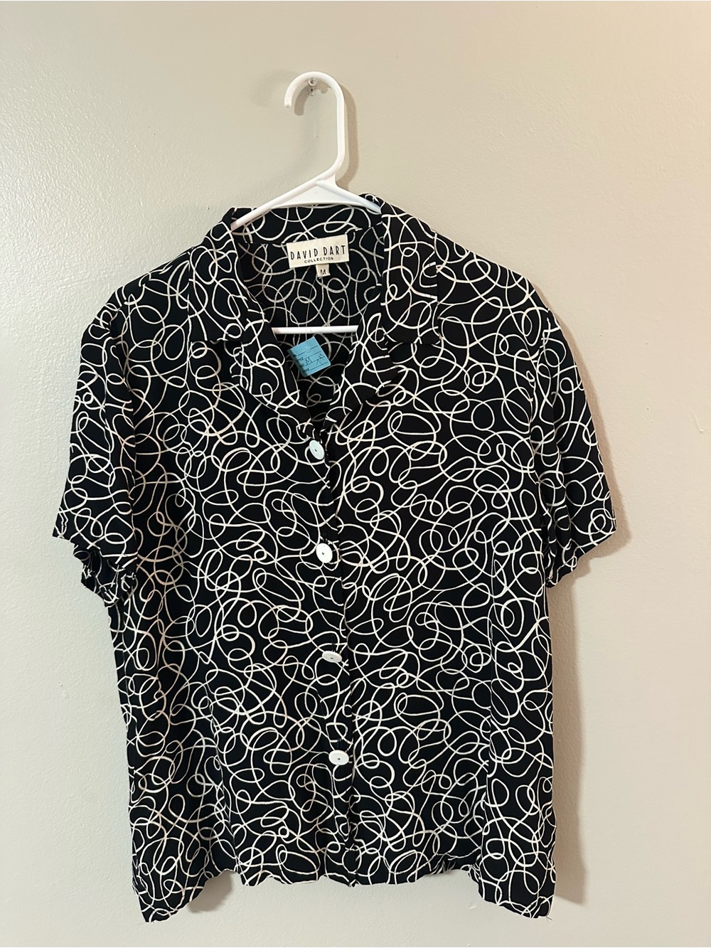Vintage David Dart Black & White Scribble-Print Short-Sleeve Shirt